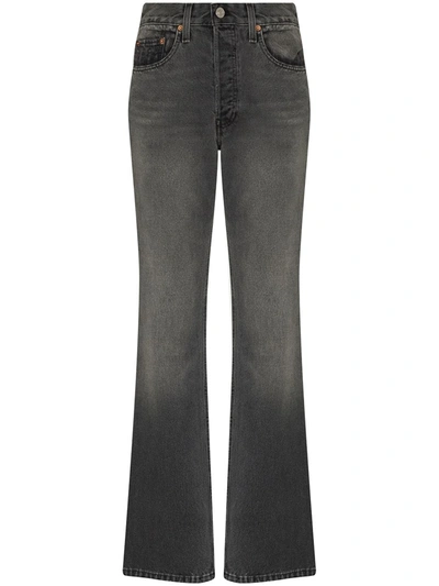 Re/done '70s High Waist Raw Hem Stovepipe Jeans In Fadedblk85