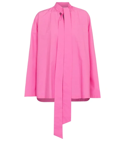 Balenciaga Oversized Tie-neck Cotton-poplin Blouse In Pink