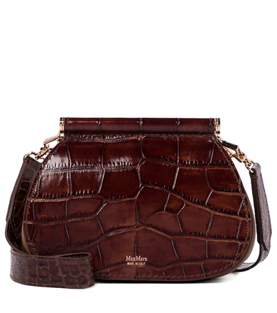 Max Mara Sylvia Croc-embossed Leather Cross-body Bag In Brown