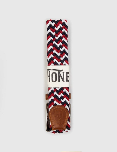 H.one Hone Woven Plait Belt In Burgundy