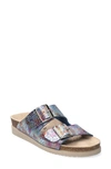 Mephisto Hester Slide Sandal In Sea Blue Chevron Leather