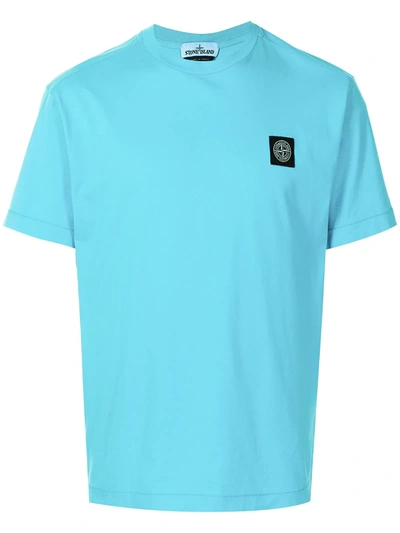 Stone Island Aqua Green Logo Patch T-shirt In Blue