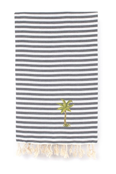 Linum Home Fun In The Sun Breezy Palm Tree Pestemal Beach Towel Bedding In Graphite Grey