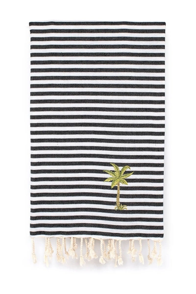 Linum Home Fun In The Sun Breezy Palm Tree Pestemal Beach Towel Bedding In Charcoal Black
