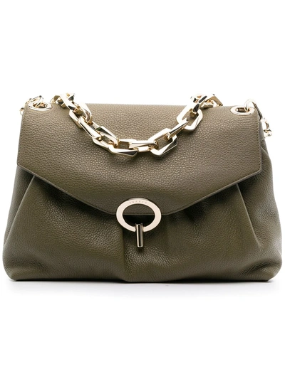 Sandro Logo-plaque Pebbled Tote Bag In Olive Green