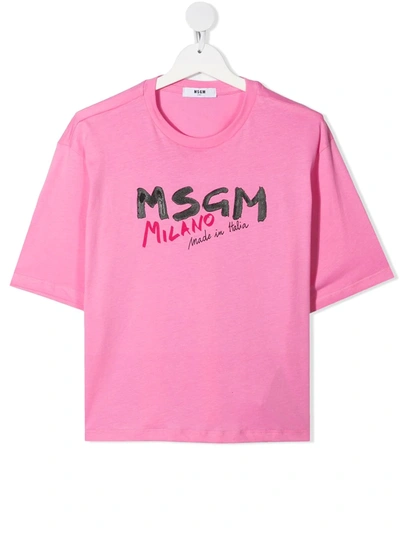 Msgm Teen Logo-print Cotton T-shirt In Pink