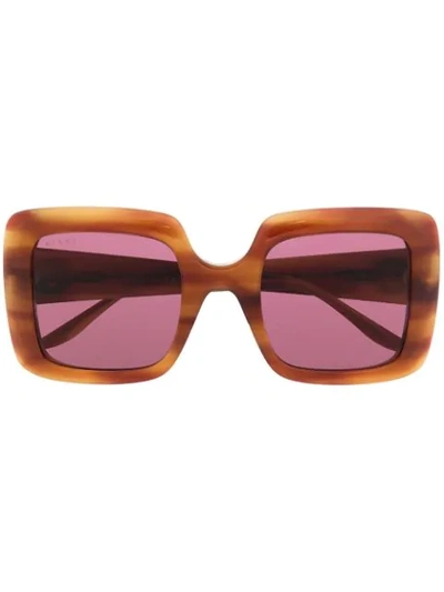 Gucci Square-frame Logo-detail Sunglasses In Brown