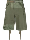 Sacai Cotton Nylon Oxford Cargo Shorts In Khaki