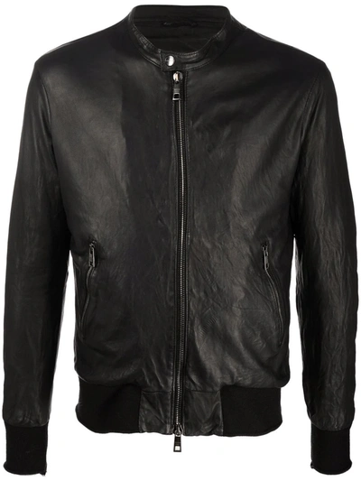 Giorgio Brato Brushed Leather Bomber Jacket In Black