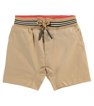 Burberry Baby Icon Stripe Cotton Twill Shorts In Beige