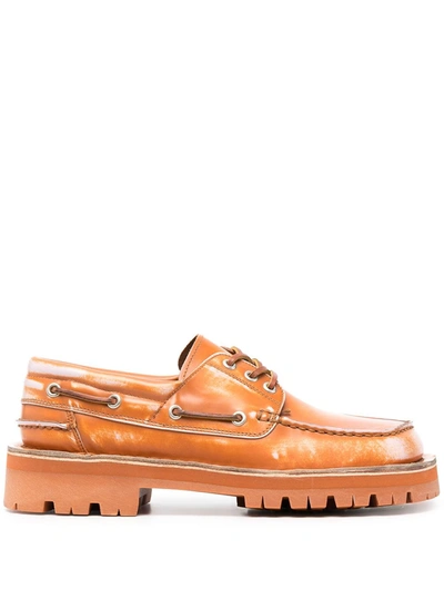 Camperlab Eki Square-toe Leather Deck Shoes In Orange