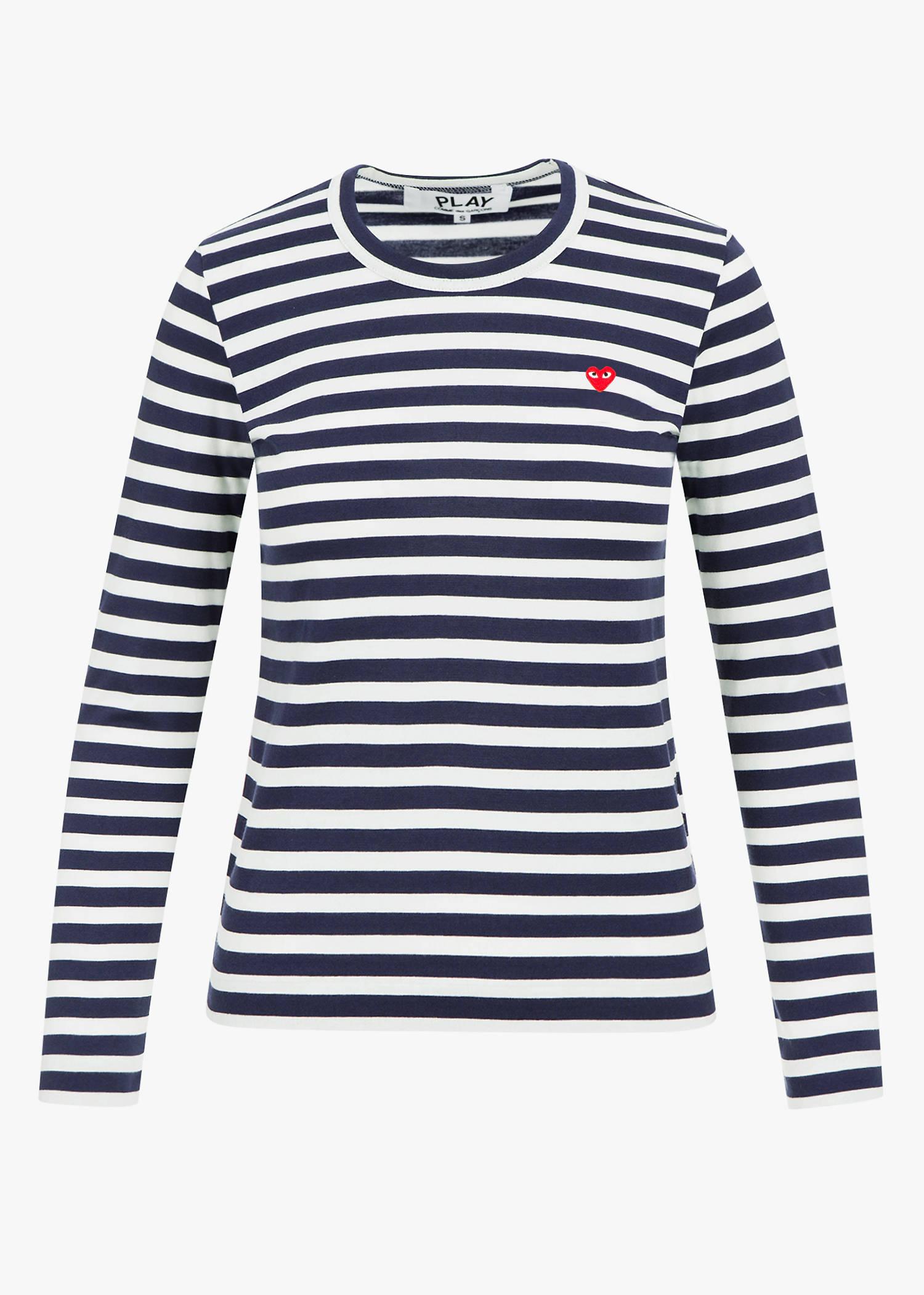 Comme Des GarÇons Play Small Red Heart Striped Ls T-shirt In Navy/white ...