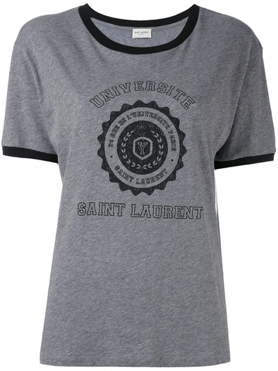 Saint Laurent Logo Patch T-shirt In Gris Chine Noirgrigio