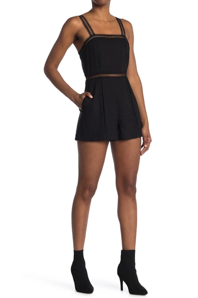 Alice And Olivia Glenda Crochet-trimmed Linen-blend Playsuit In Black