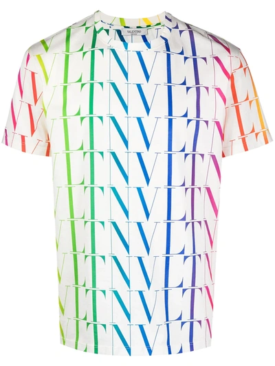 Valentino Cotton T-shirt With All-over Multicolor Vltn Print In White