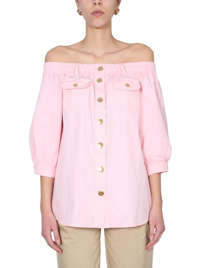Boutique Moschino Off-the-shoulder Poplin Shirt In Pink