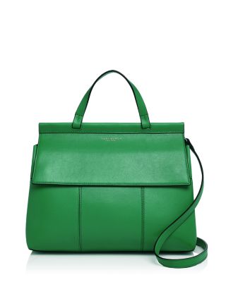 Tory Burch Block-t Leather Satchel In Court Green/gold | ModeSens