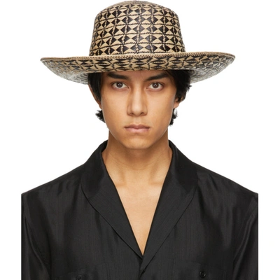 Saint Laurent Beige Black Straw Maui Hat In Sand ModeSens