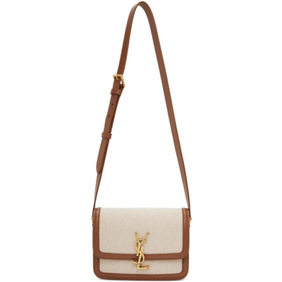 Saint Laurent Solferino Small Cotton-canvas And Leather Shoulder Bag In Natural  Beige  & Brick