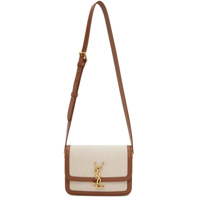Saint Laurent Solferino Small Cotton-canvas And Leather Shoulder Bag In 9380 Beige/brick