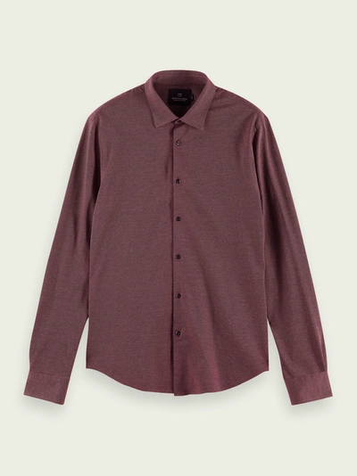 Scotch & Soda Classic Knitted Slim-fit Shirt In Brown