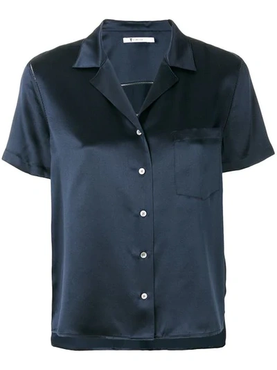 Alexander Wang T Notched Lapel Silk Charmeuse Shirt In Blue