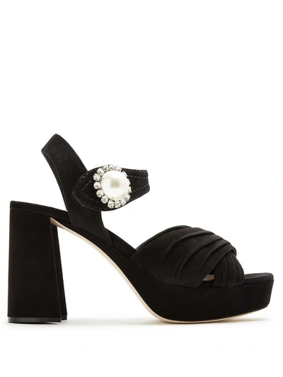 Miu Miu Embellished Suede Block-heel Platform Sandals In Black