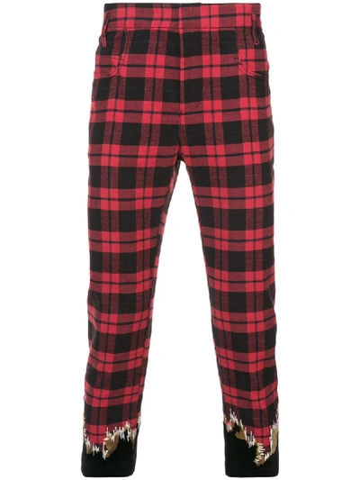 Haider Ackermann Embroidered Cotton Checked Trousers In Red