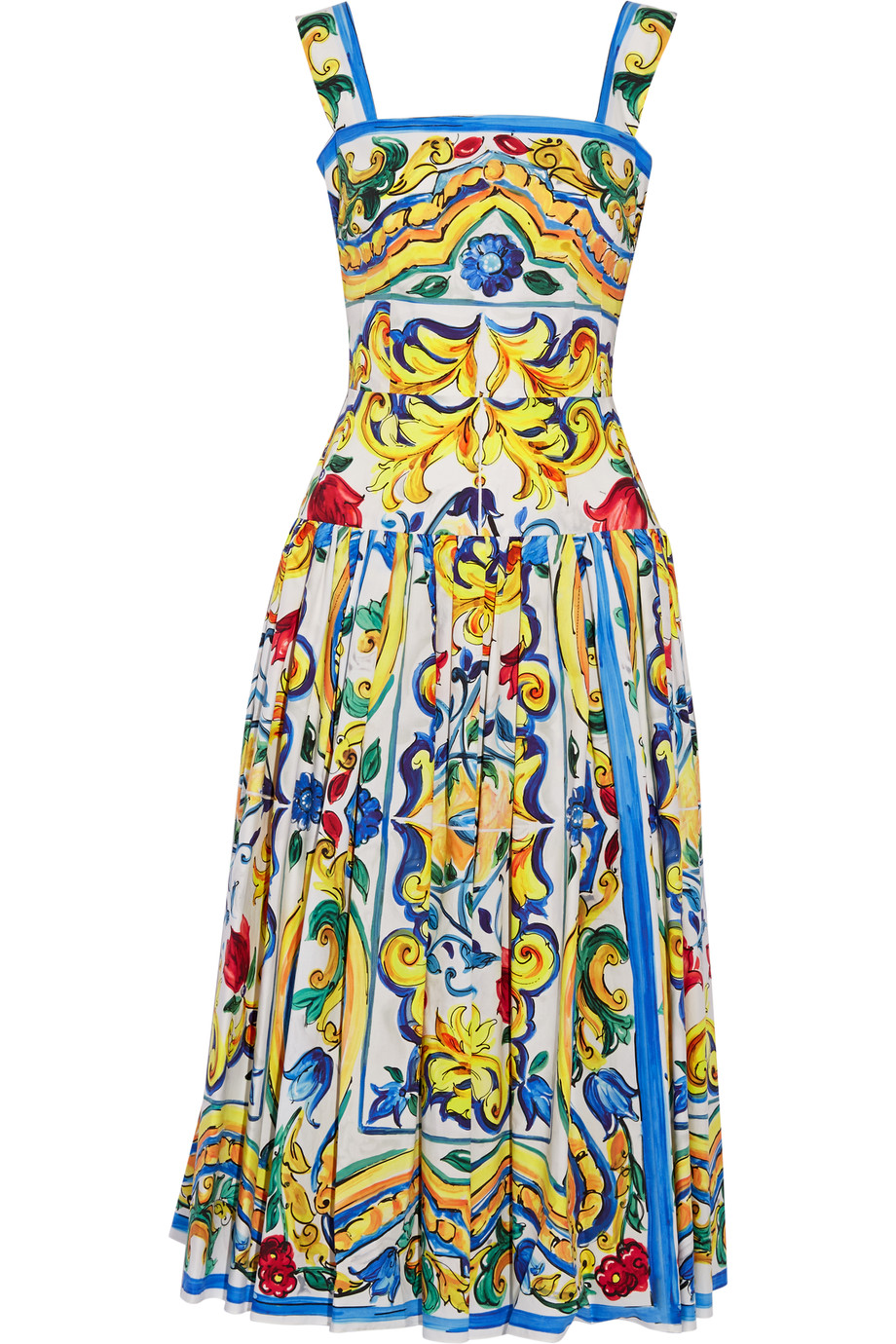 Dolce & Gabbana Pleated Printed Cotton-poplin Midi Dress | ModeSens