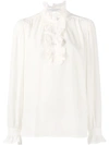 Stella Mccartney High Neck Silk Ruffle Blouse In Nude & Neutrals