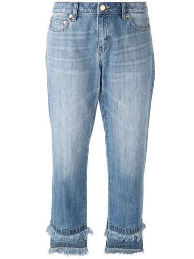 Michael Michael Kors Raw Hem Cropped Jeans In Blue