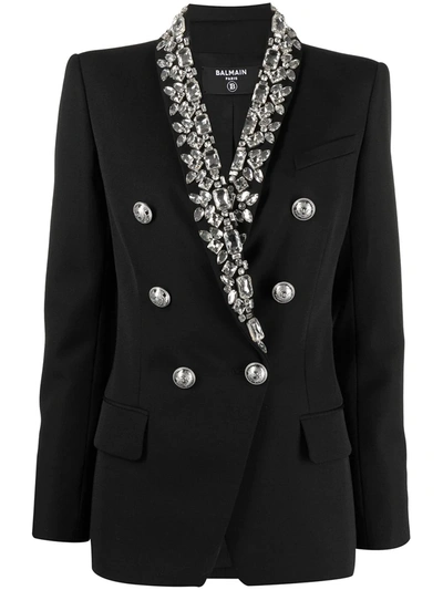Balmain Double-breasted Crystal-embellished Cady Blazer In Black