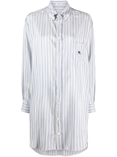 Etro Vertical-stripe Long-sleeve Shirtdress In Blue