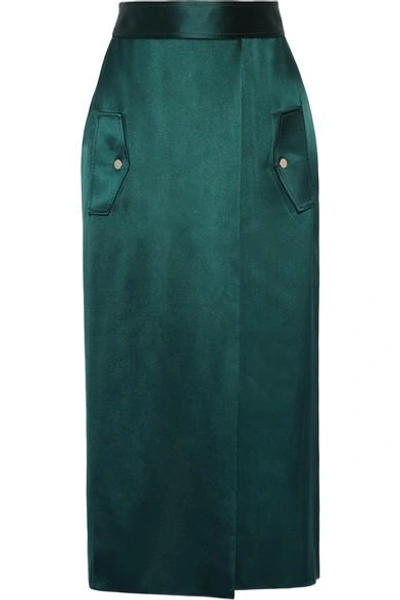 Dion Lee Wrap-effect Silk-satin Midi Skirt In Forest