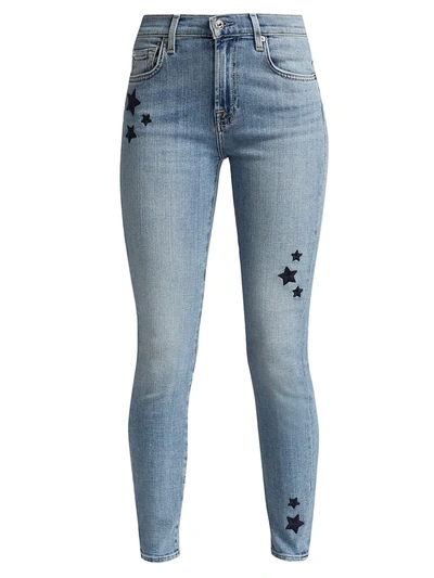 7 For All Mankind Star Embroidered Ankle Skinny Jeans In Trio