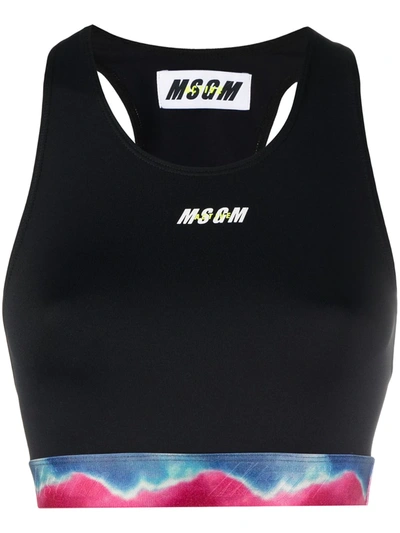 Msgm Printed Waistband Logo Sports Bra In Black