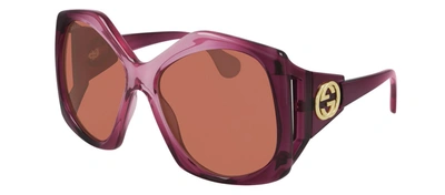 Gucci Gg0875s 003 Round/oval Sunglasses In Burgundy Burgundy Ora
