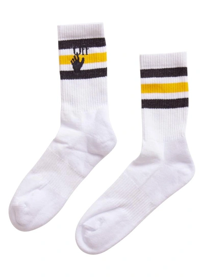 Off-white Hand Logo Mid Socks In Bianco