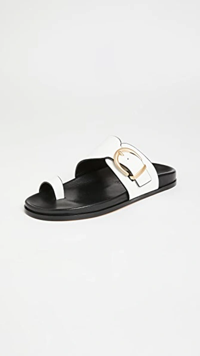 Marion Parke Cyrus Flat Buckle Slide Sandals In White
