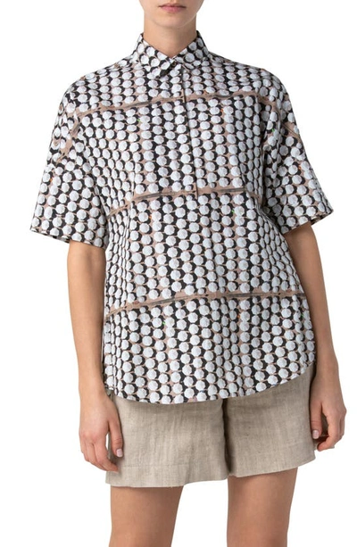 Akris Punto Parasol-print Collared Short-sleeve Shirt In Cream Light Taupe