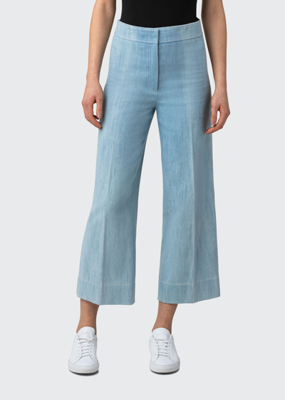 Akris Punto Chieko High-rise Washed Denim Crop Pants In Blue