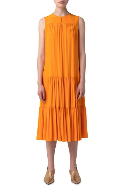 Akris Punto Sleeveless Tiered Midi Dress In Orange