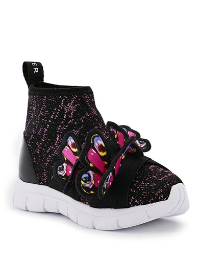 Sophia Webster Girl's Riva Mid-top Knit Sneakers W/ 3d Butterflies, Baby/toddler/kids In Black