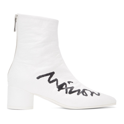Mm6 Maison Margiela Logo Scrawl Print Ankle Boots In White,black