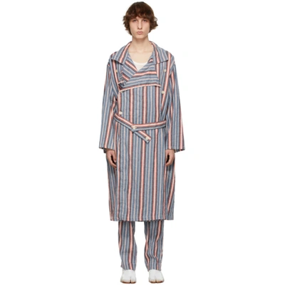 Maison Margiela Stripe Stretch Linen & Cotton Trench Coat In 001f Multicolor Stri