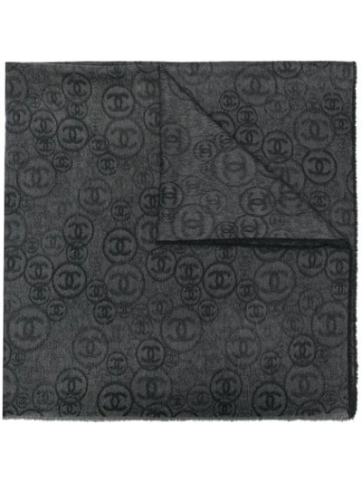 Pre-owned Chanel 2020s Cc Pattern Cashmere Maxi Scarf In Grey