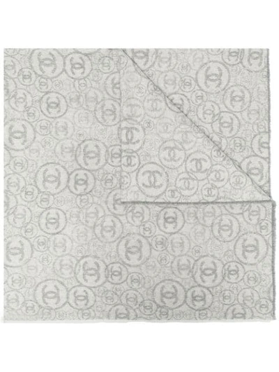 Pre-owned Chanel 2020s Cc Pattern Cashmere Maxi Scarf In Grey