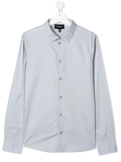 Emporio Armani Teen Embroidered-logo Cotton Shirt In Blue