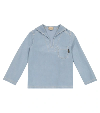 Gucci Kids' Cotton Corduroy Shirt In Blue
