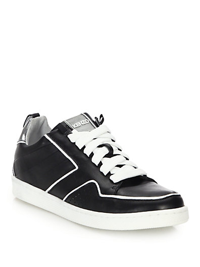 Kenzo Logo-detail Leather Trainers In Black | ModeSens